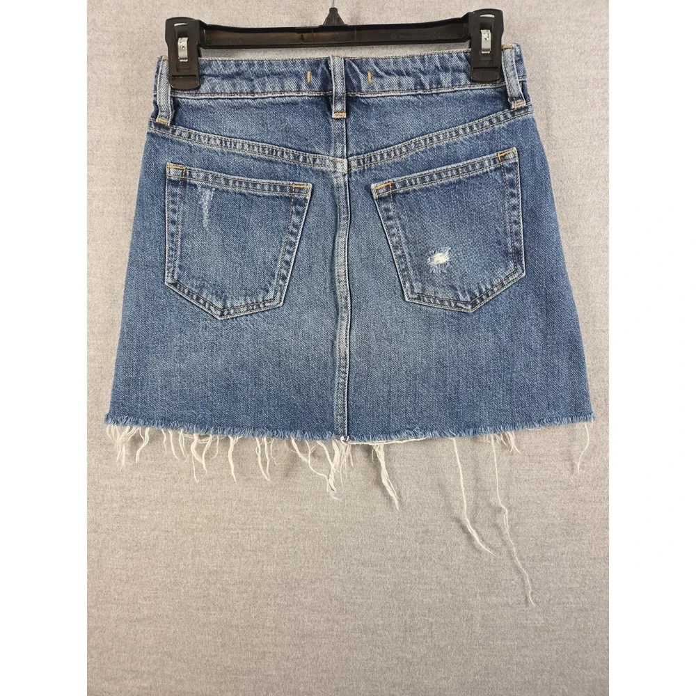WE THE FREE Free People 25 Button Fly Distressed Denim Mini Skirt Boho Grunge